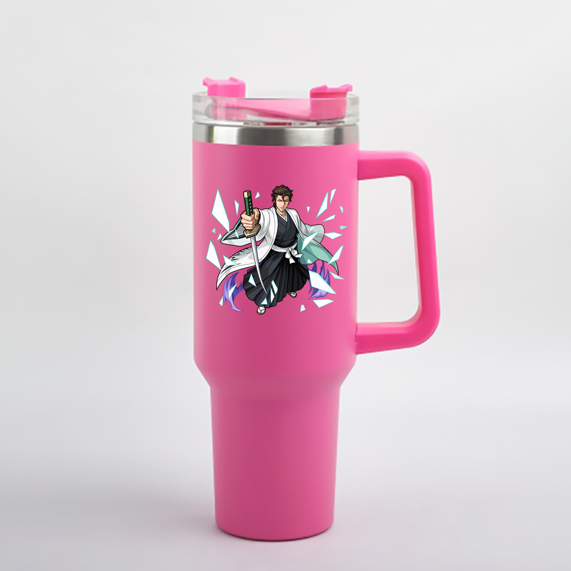 （画像用） ブリーチ 藍染 惣右介（あいぜん そうすけ） BLEACH Aizen Sousuke 1200mL車用タンブラー - クリスタルステッカー（プラスチックストロー付き）